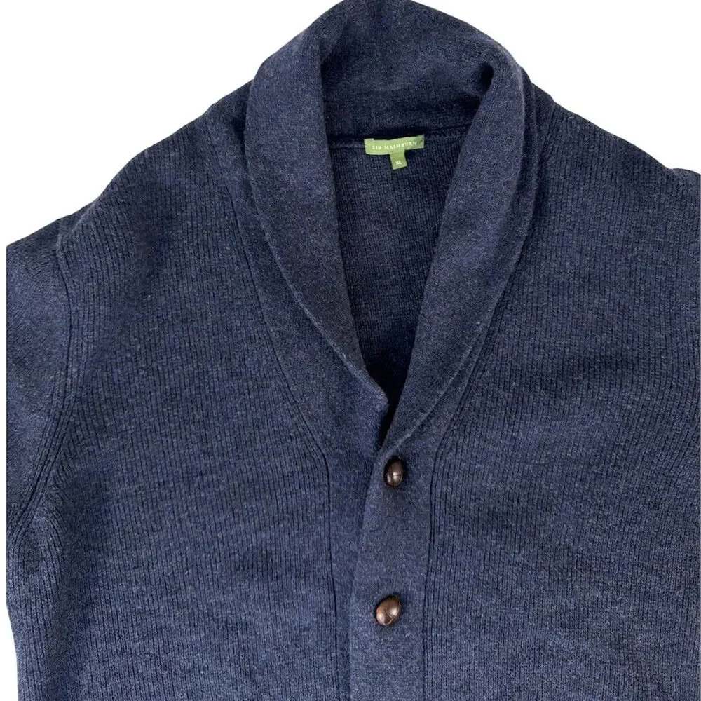 Sid Mashburn Shawl Cardigan Sweater Men's XL Navy Blue 80% Wool/20% Nylon Blend